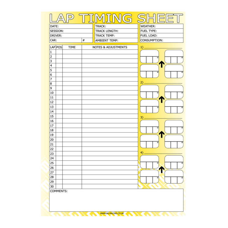 BG Racing Lap Timing Sheets (Pad of 50)